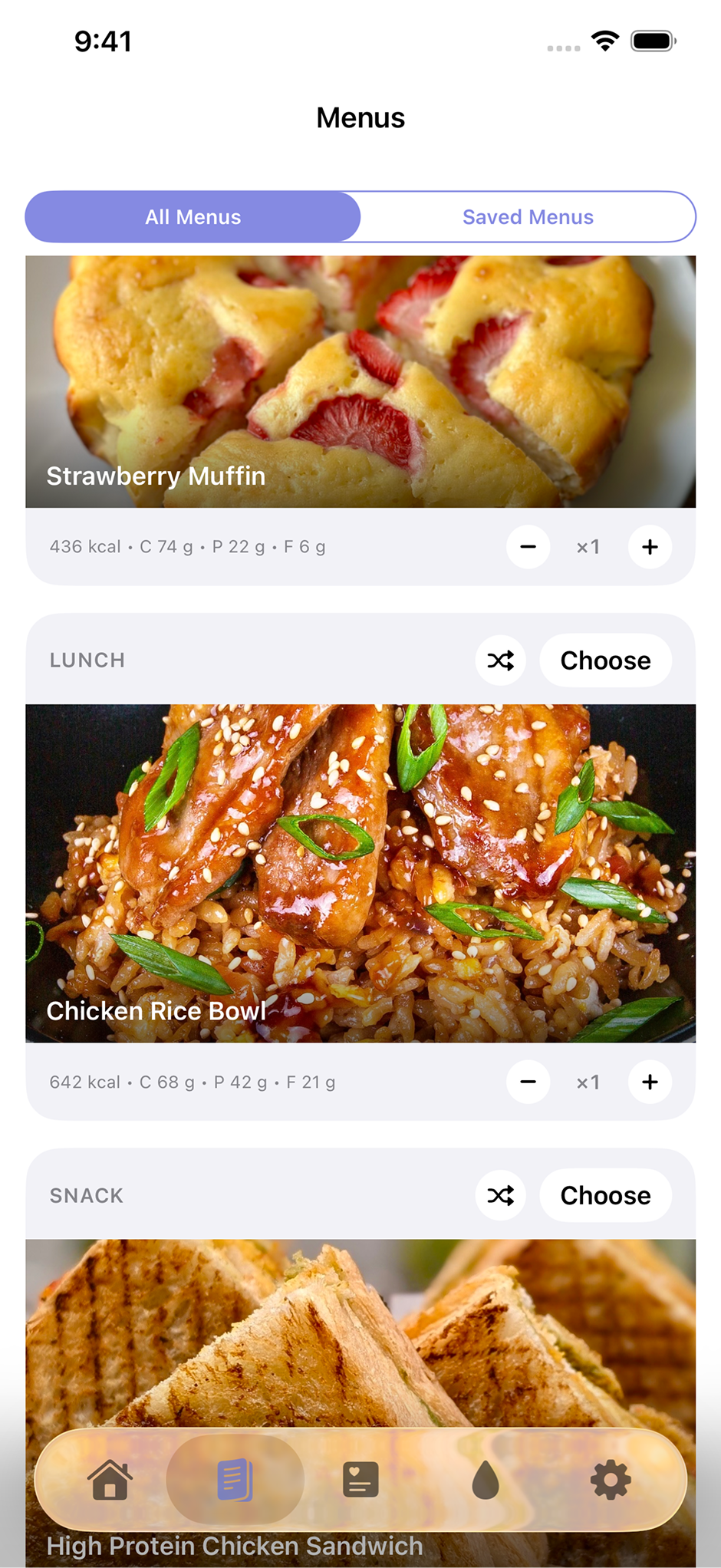 The LEVIK app meal swap screen showing alternative options