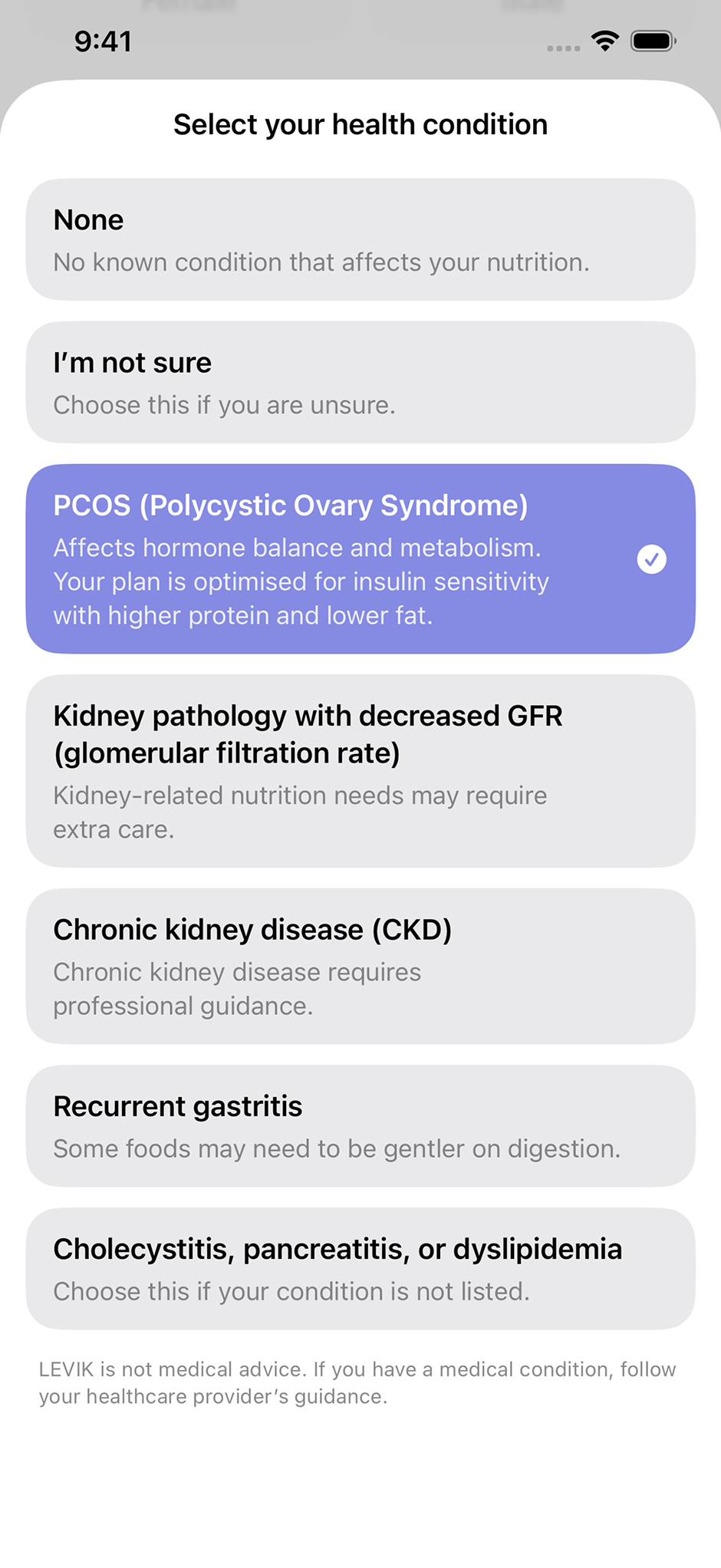 The LEVIK app personalized nutrition insights